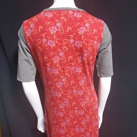 LuLaRoe Julia Red, Purple, & Gray Floral Dress (Small) - Picture 5 of 6